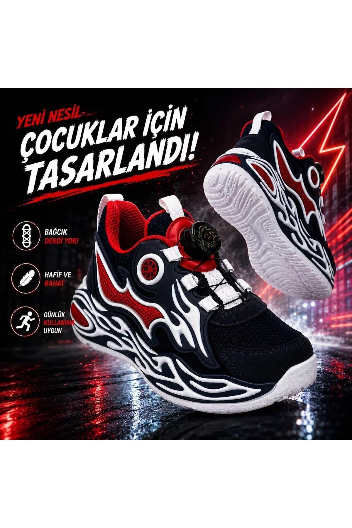 Erkek Yeni Nesil Çocuk Sneaker Ayakkabı – Pratik Bağcık Sistemli, Hafif ve Rahat Günlük Spor Ayakkabı