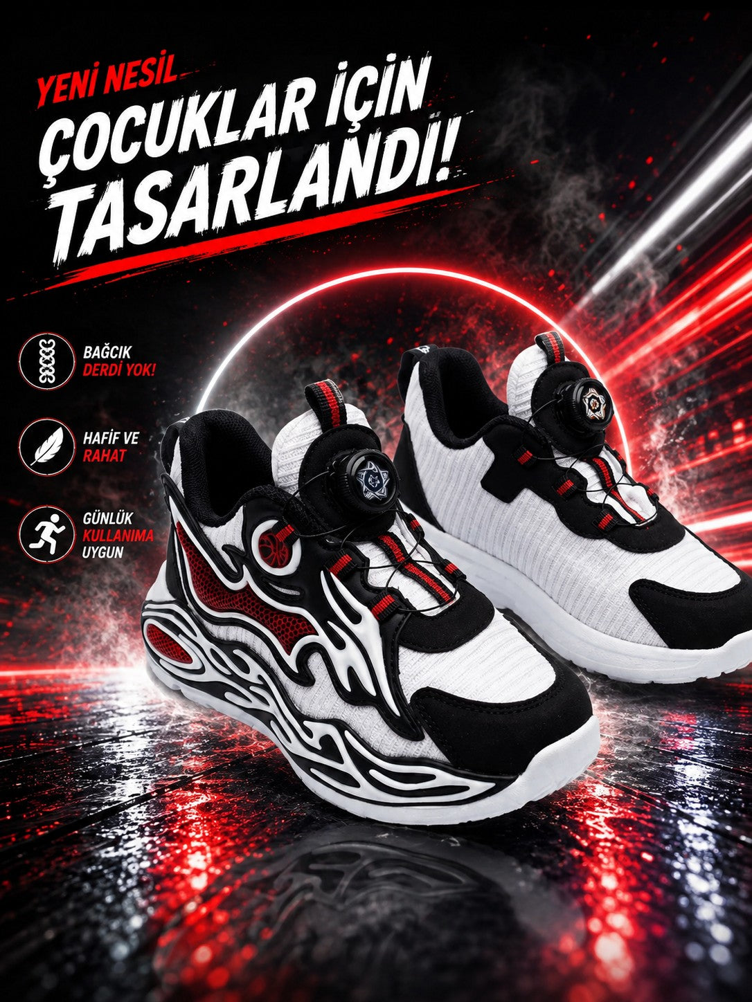 Yeni Nesil Çocuk Sneaker Ayakkabı – Pratik Bağcık Sistemli, Hafif ve Rahat Günlük Spor Ayakkabı