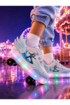 Kız Çocuk 4 Tekerlekli LED Işıklı Patenli Ayakkabı | BOA Döner Bağcık | Kanatlı Roller Sneaker |
