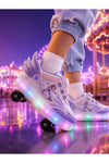 Kız Çocuk 4 Tekerlekli LED Işıklı Patenli Ayakkabı | BOA Döner Bağcık | Kanatlı Roller Sneaker |