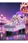 Kız Çocuk 4 Tekerlekli LED Işıklı Patenli Ayakkabı | BOA Döner Bağcık | Kanatlı Roller Sneaker |