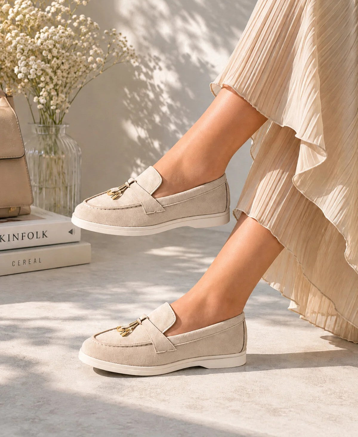 Süet Loafer Ayakkabı Tokalı Detaylı Günlük Rahat Şık Babet