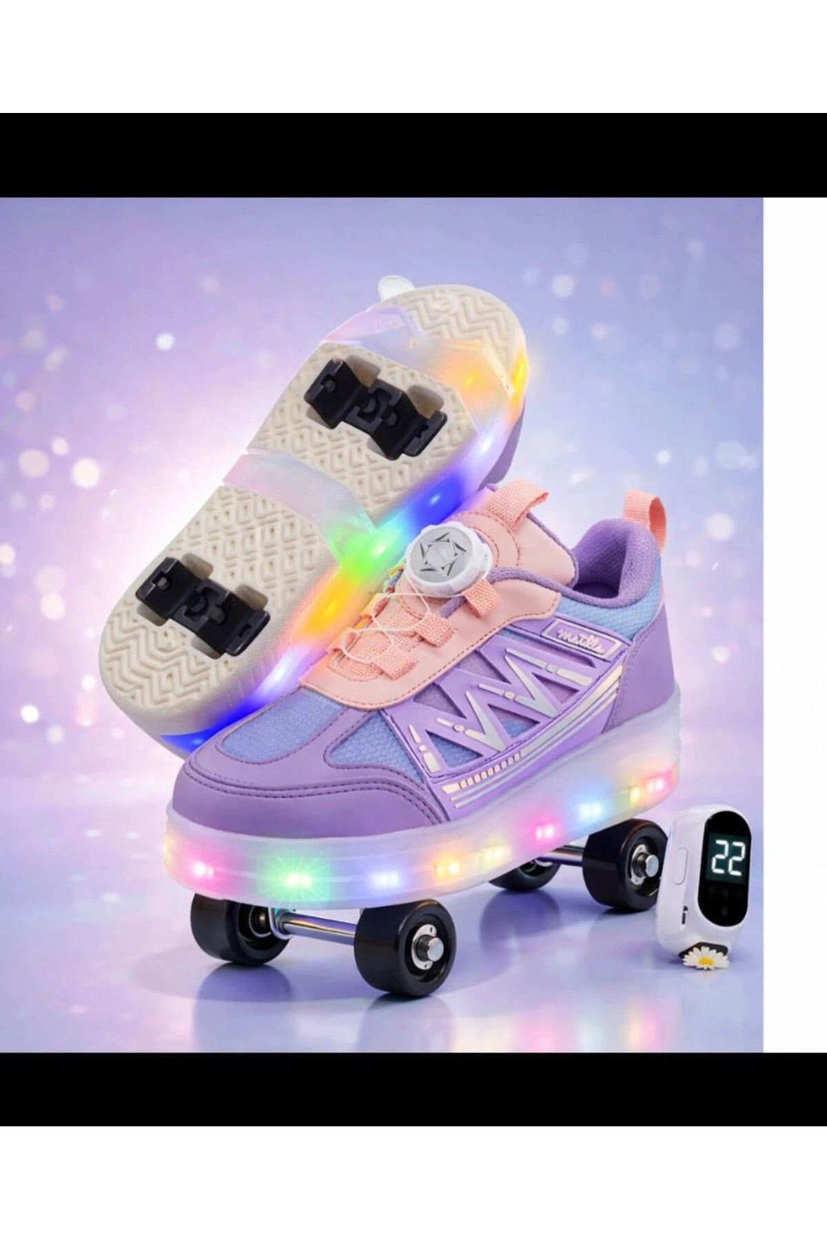 Garantili Çocuk Patenli Ayakkabı Işıklı 4 Teker Kaykay Sneaker Ayakkabı SAAT HEDİYELİ