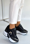 Wody Siyah Cilt Simli Bağcıklı Spor Ayakkabı